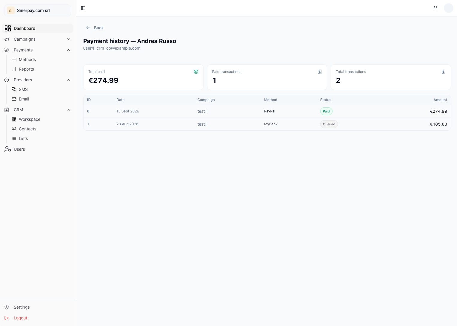 SinerPay · per-contact report